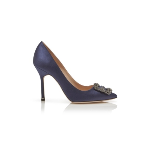 Authentic Manolo Blahnik Satin Hangisi Navy Blue - Picture 4 of 5